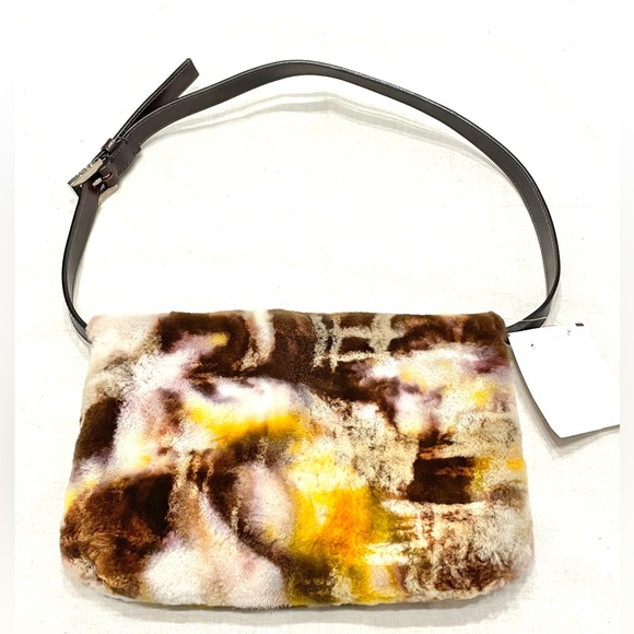 FENDI NWT RARE Fur Vintage Leather Multicolor Silver Yellow Small Baguette Purse - Picture 6 of 15